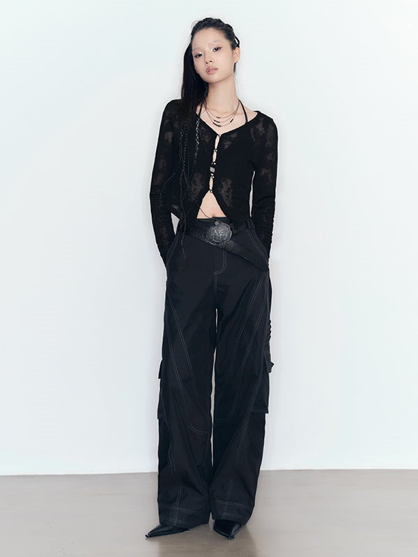 중공 루즈 레이스 니트 가디건 & 브라탑