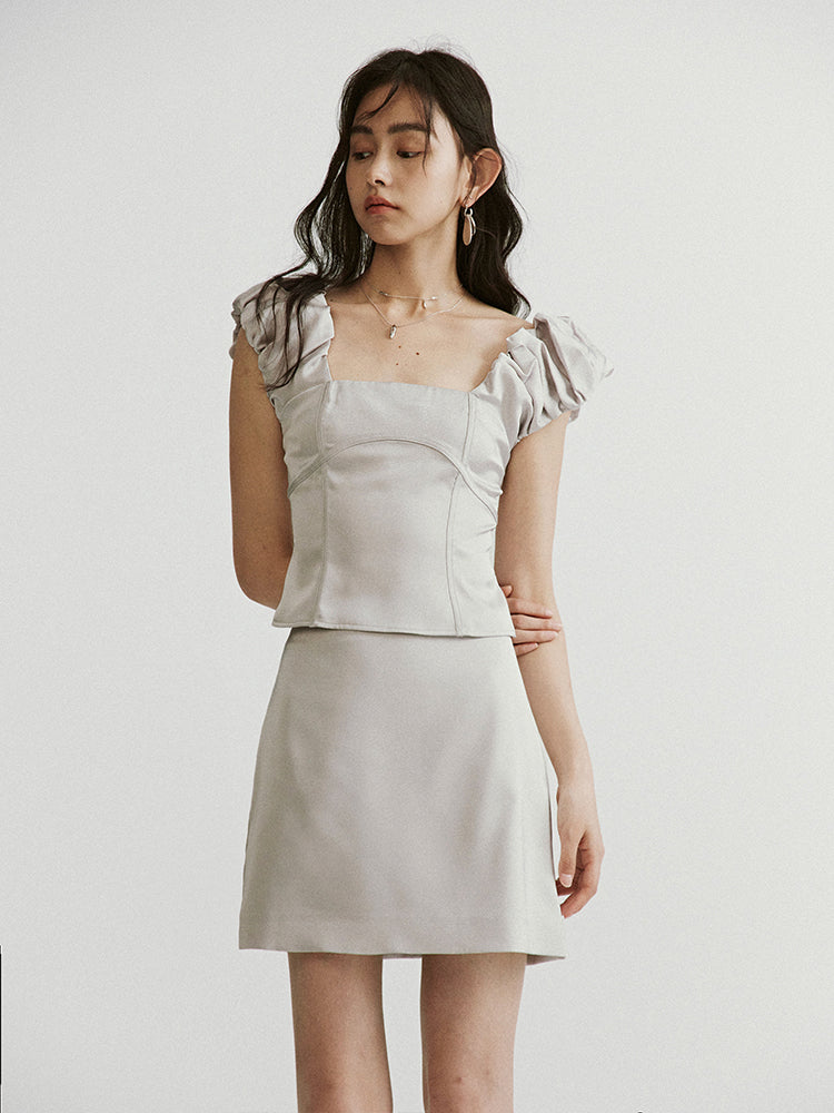 Bubble Sleeve Short Top & A-Line Minirock