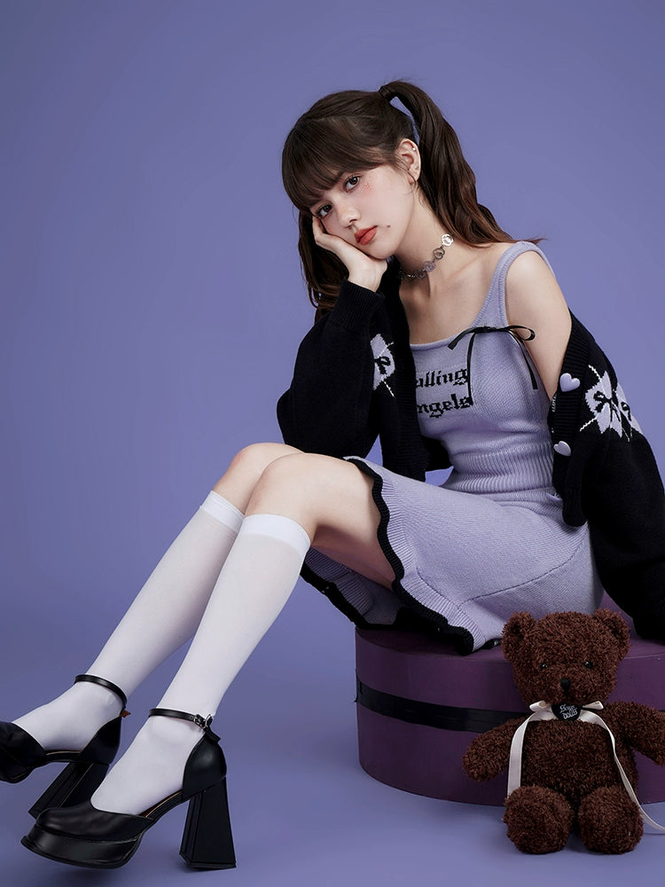 Knitted Sleeveless Logo One-piece & Short Cardigan