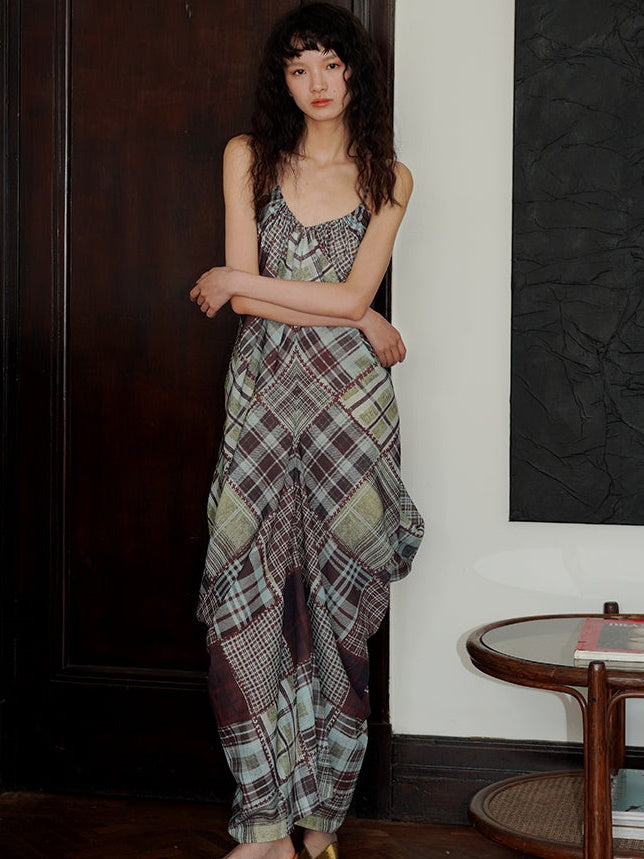 Multi Check Long Slip Dress