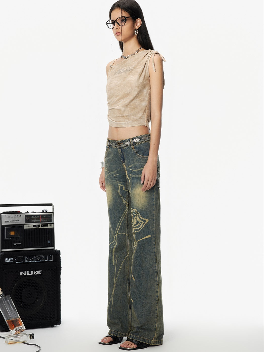 Retro Burnt Slim Flare Denim Pants