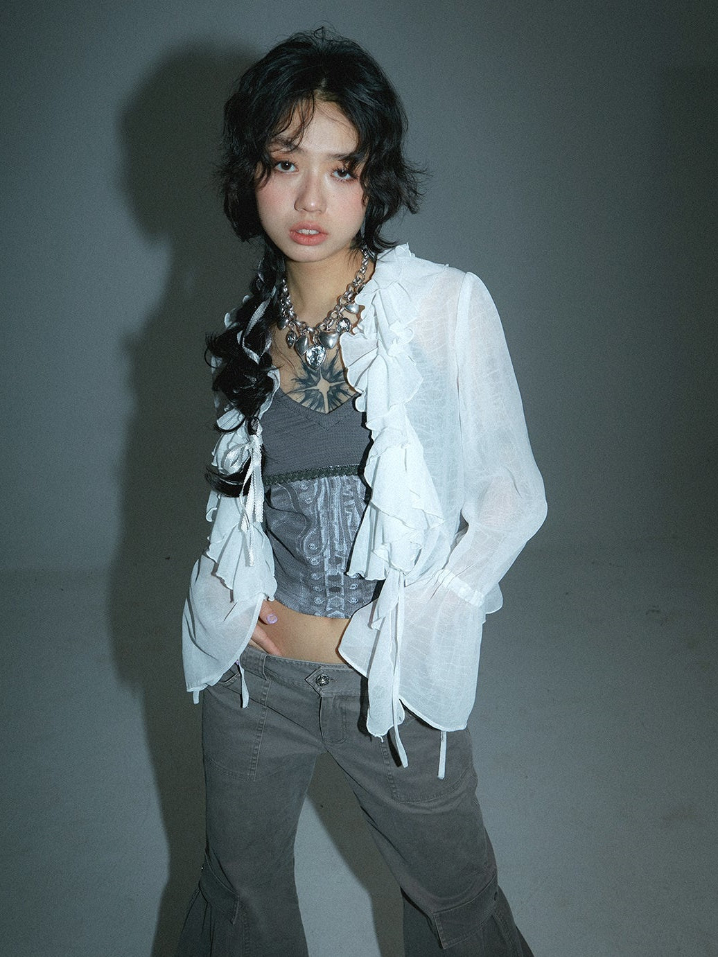 Ruffless Trompetenhülle Langarm Shirt