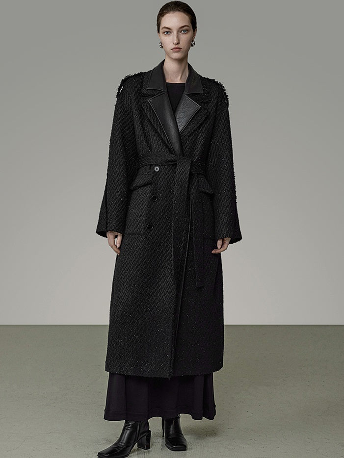 Raw Edge Fur Double-layer Collar Long Coat