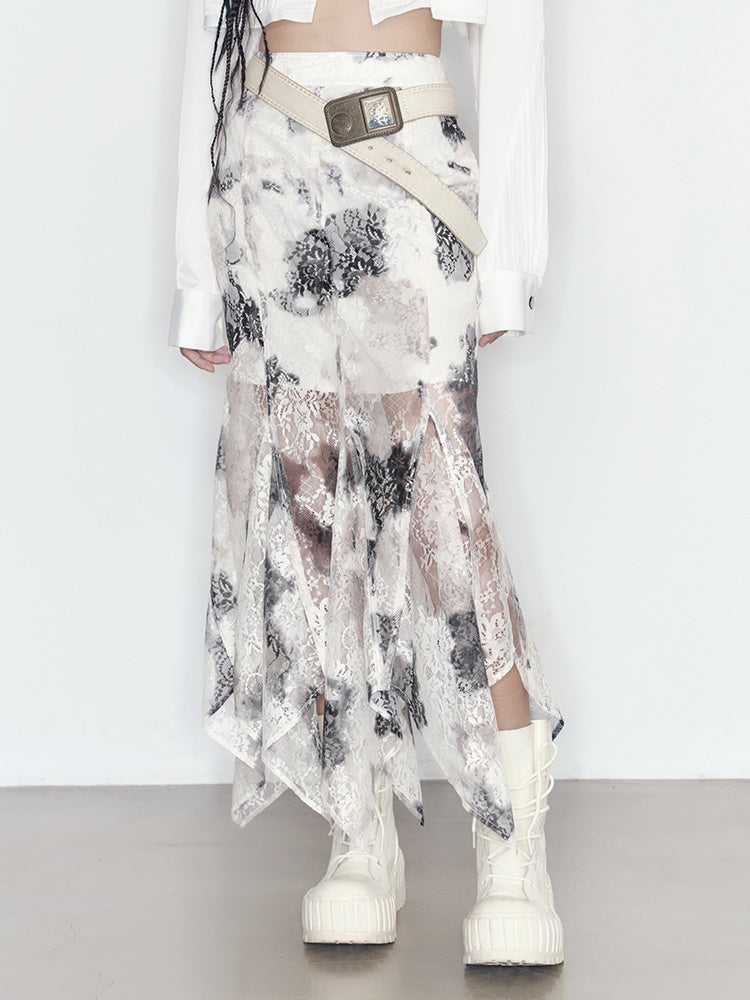 Tie-dye Printing Lace Shirt & Skirt