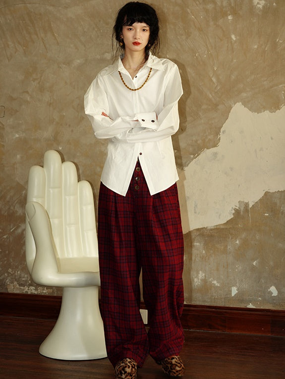 Retro Plaid Loose Wide Leg Pants