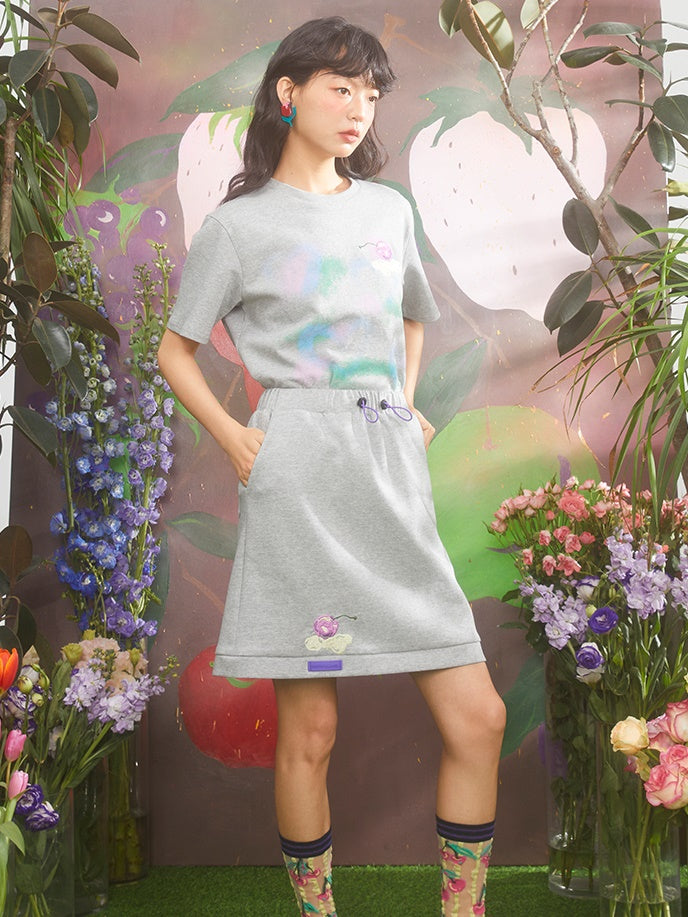 Retro Cherry Embroidery Gradient Loose T-shirt & Skirt