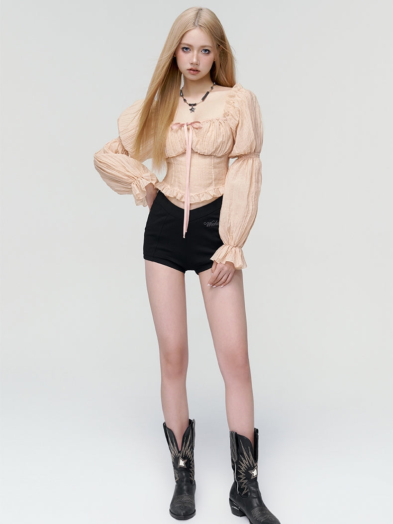 Peplum Mamluk-Sleeve는 Frill Blouse를 수집합니다