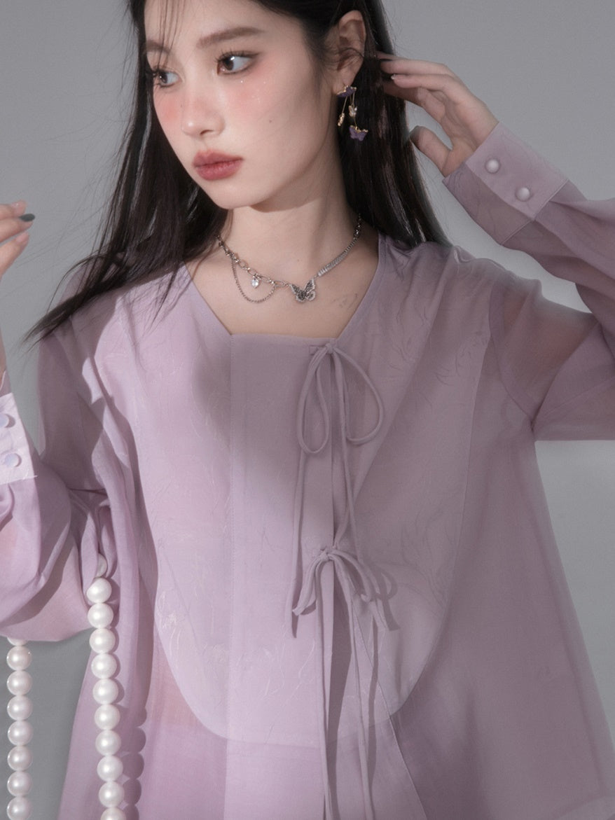 No Collar Sunscreen Shirt & Sheer Skirt
