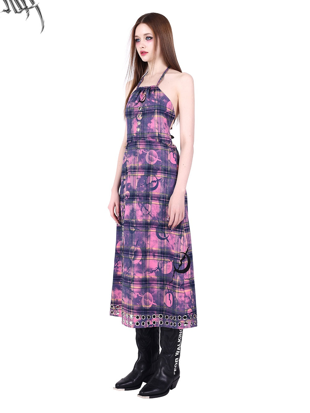 METAL STRUCTURE Slid Pattern Halter-Neck ONE-PIECE