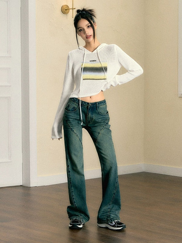 Gradient Print Loose Hooded Sweater