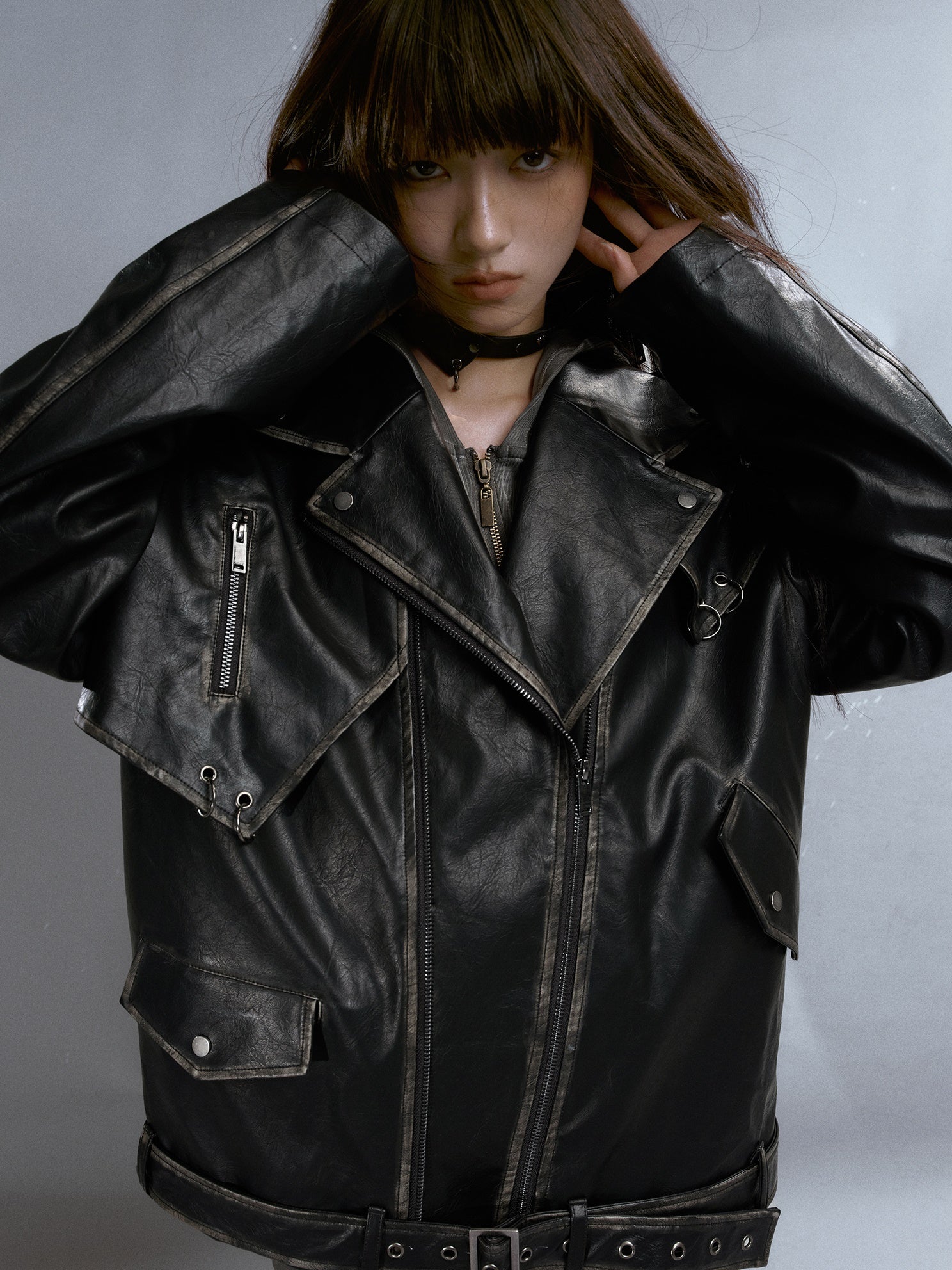 Retro lose Lederjacke