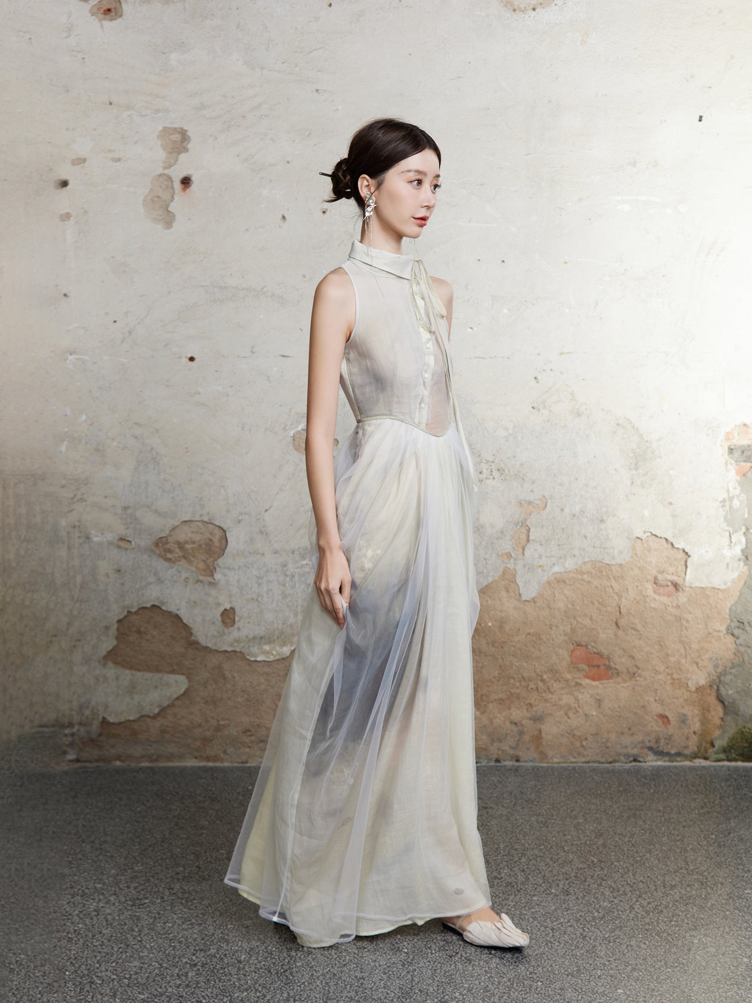 Chinese Style Waist Vase Cowl Dress