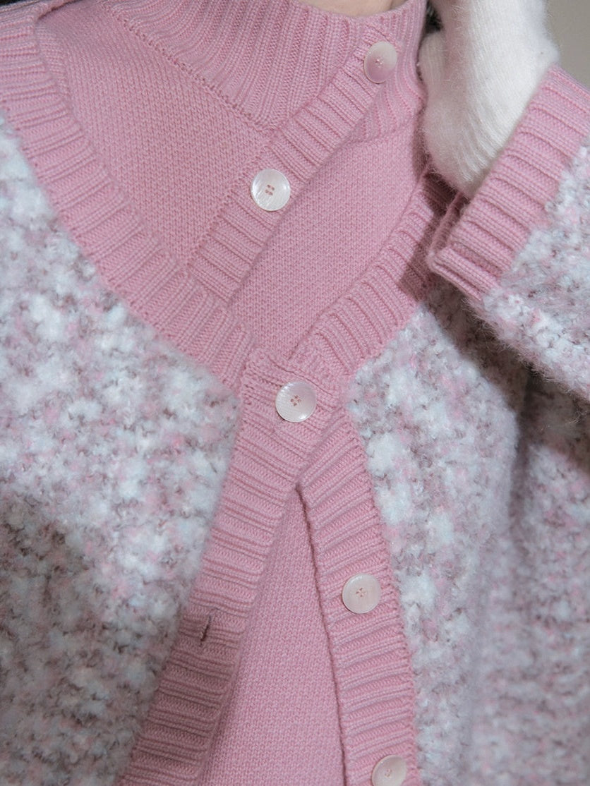 Contrast Color Sleeveless Knitted One-piece & Cardigan Set-up