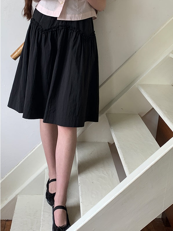 V-arc Design Waist Fungus Gather Skirt