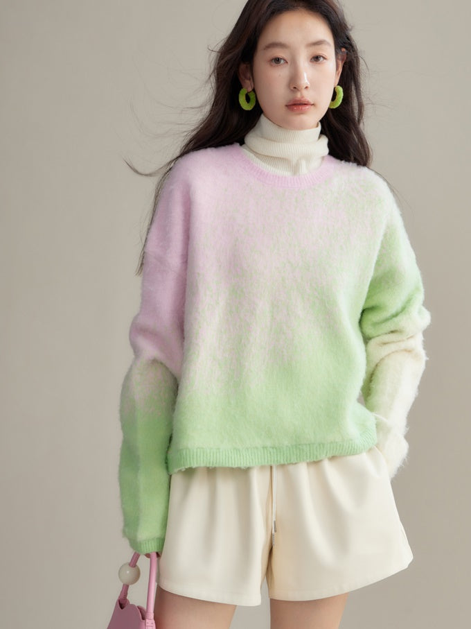 Gradient Color Sweater & Knitted Long Skirt
