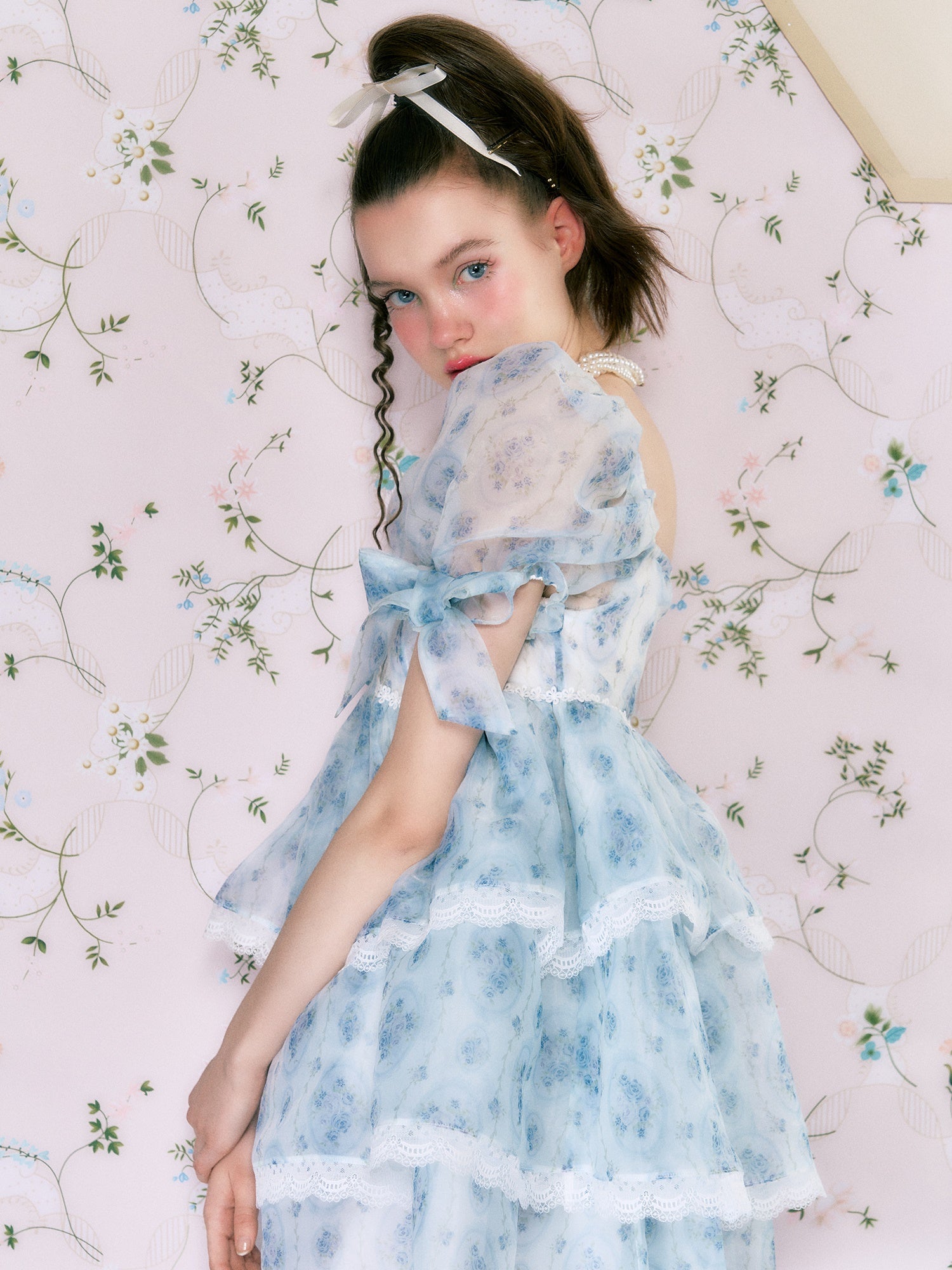 Organza Quadratkragen Puffhülsenkleid Kleid