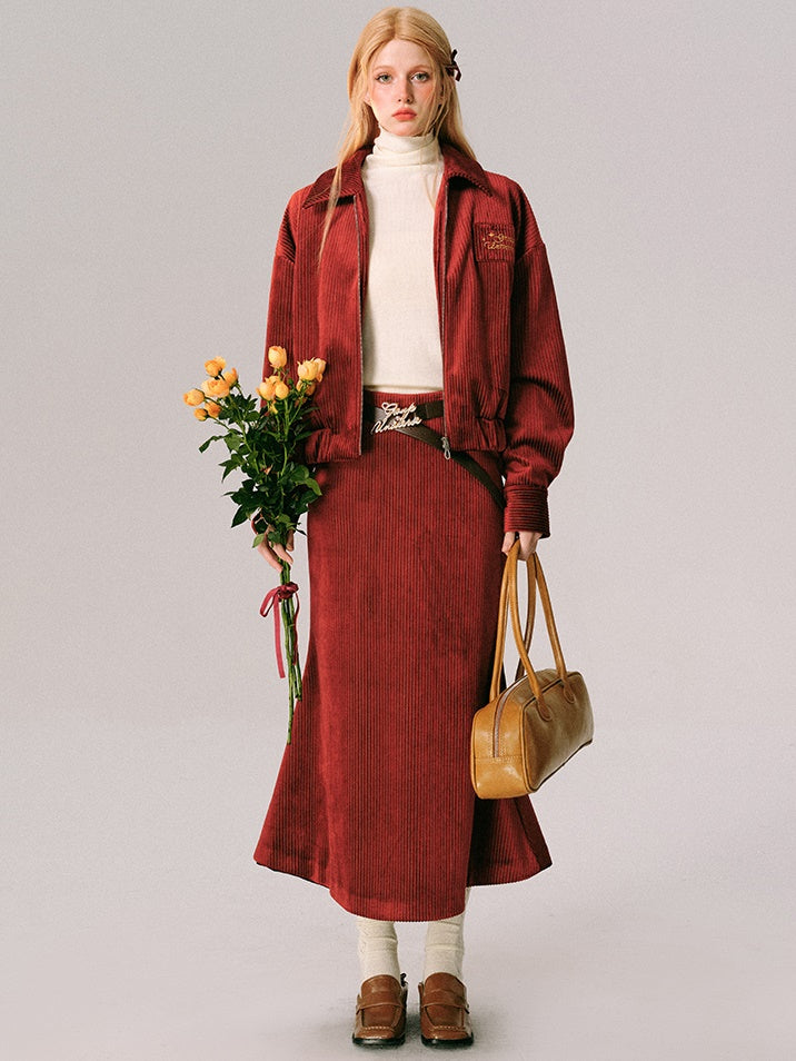 Samt Swing Top Blouson & Mini Faltenrock & langer Meerjungfrau -Rock