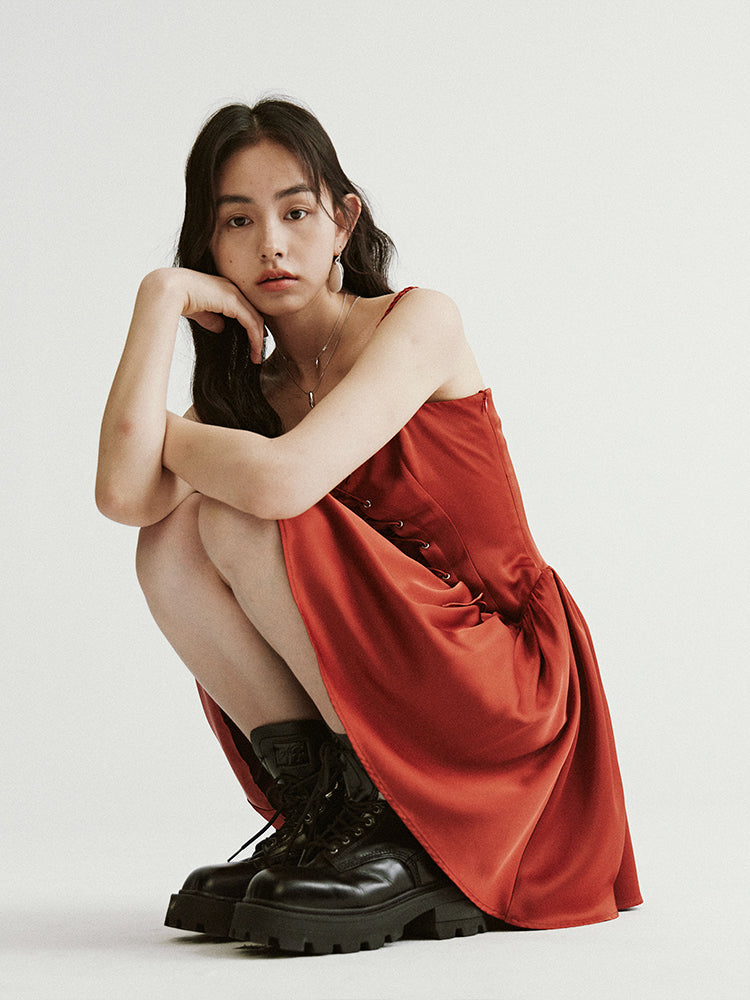 Woven Slanted Placket Dress