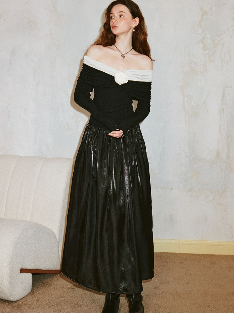 Elegant Off-shoulder Three-dimensional Rose Splicing Dress