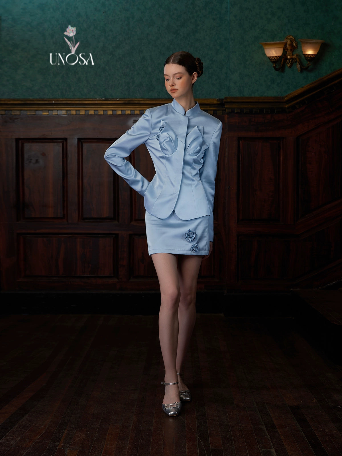 Dreidimensional Blumendesign Mao Kragenjacke & Rock