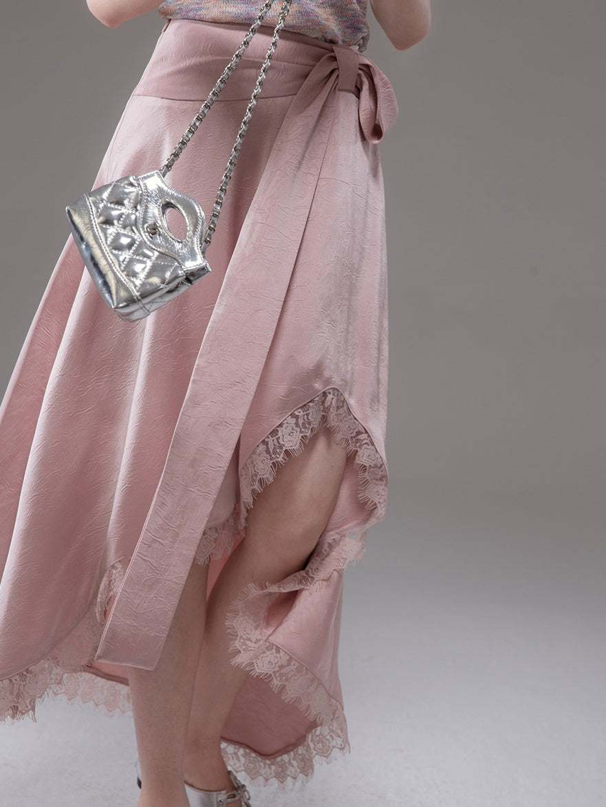 Embossed Satin Irregular Hem Skirt