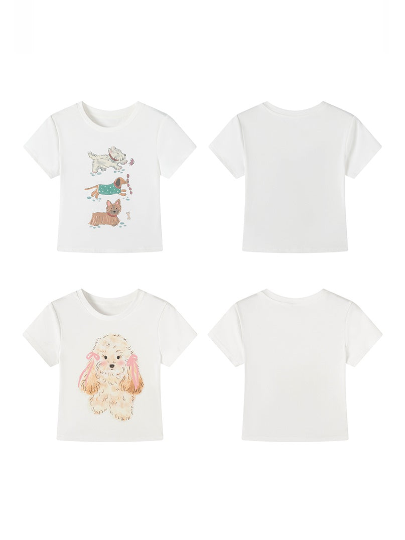 Cute Puppy Printed Short-sleeved T-shirt
