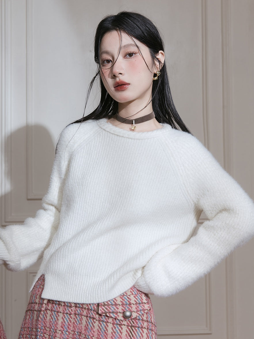 Pull à fente simple à col rond