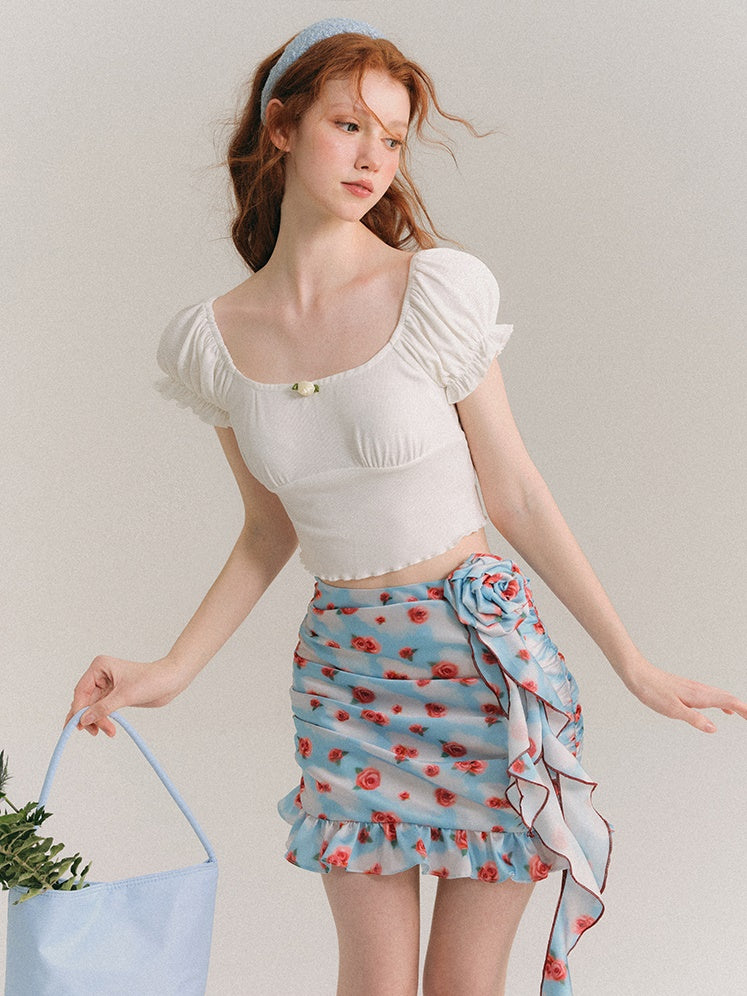 Sky Rosie peinte Camisole & Drape Ruffle Jupe