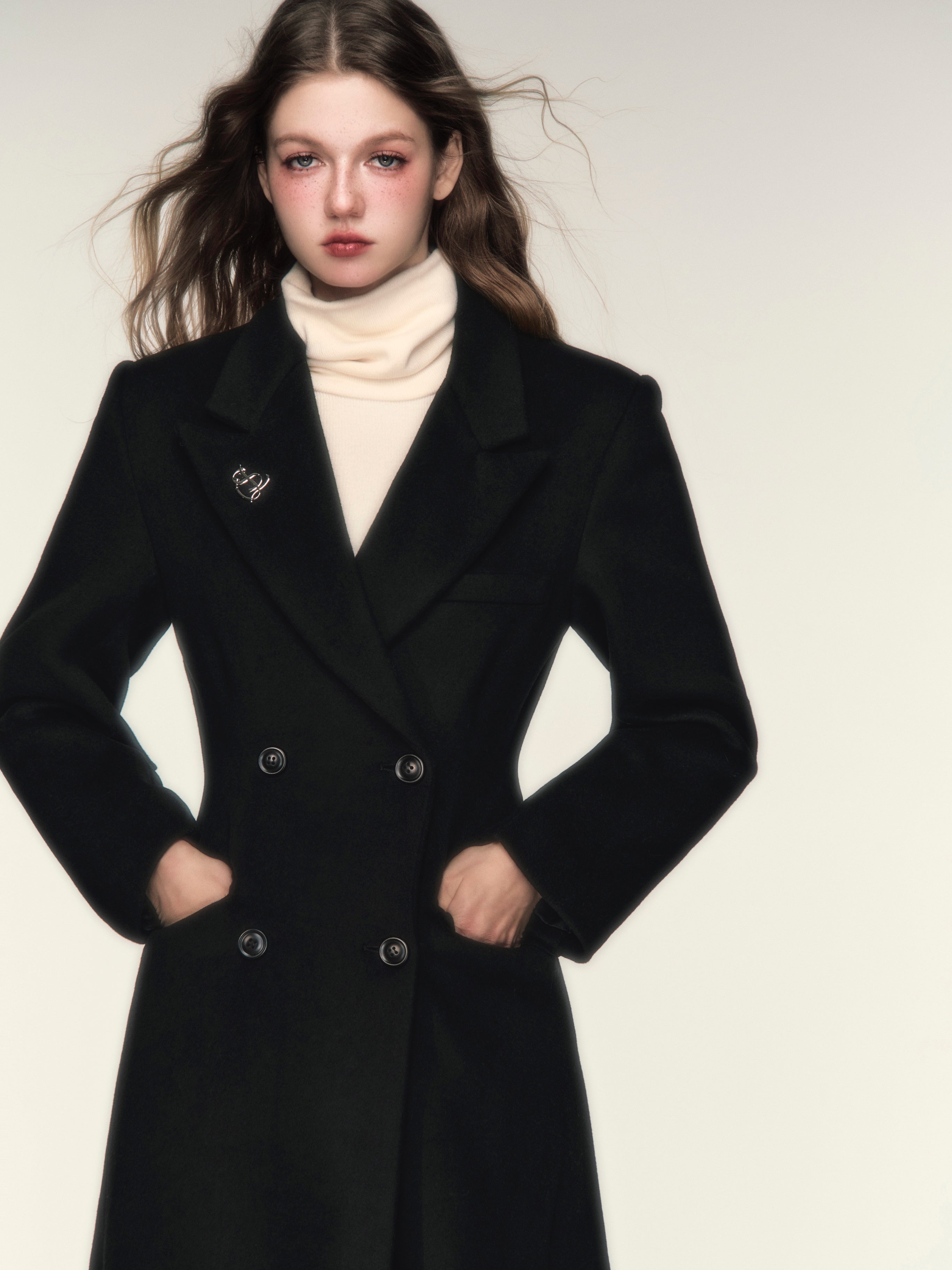 모래 시계 허리 더블 버튼 롱 코트