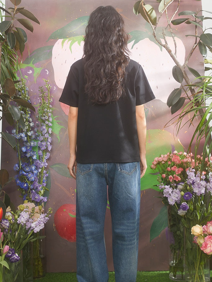 Cherry Print Loose Round Neck T-shirt