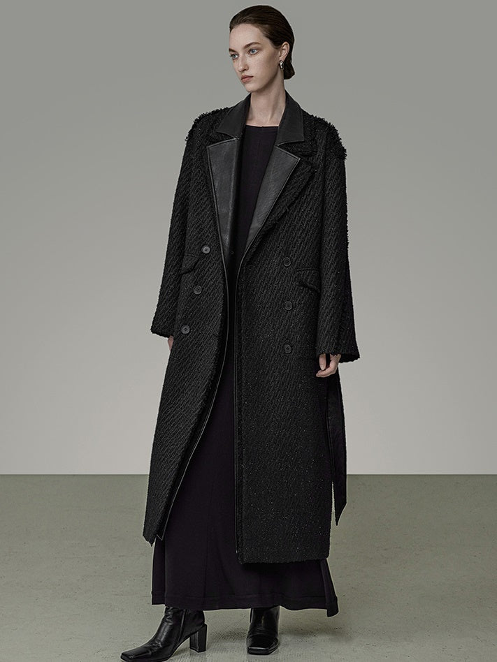 Raw Edge Fur Double-layer Collar Long Coat