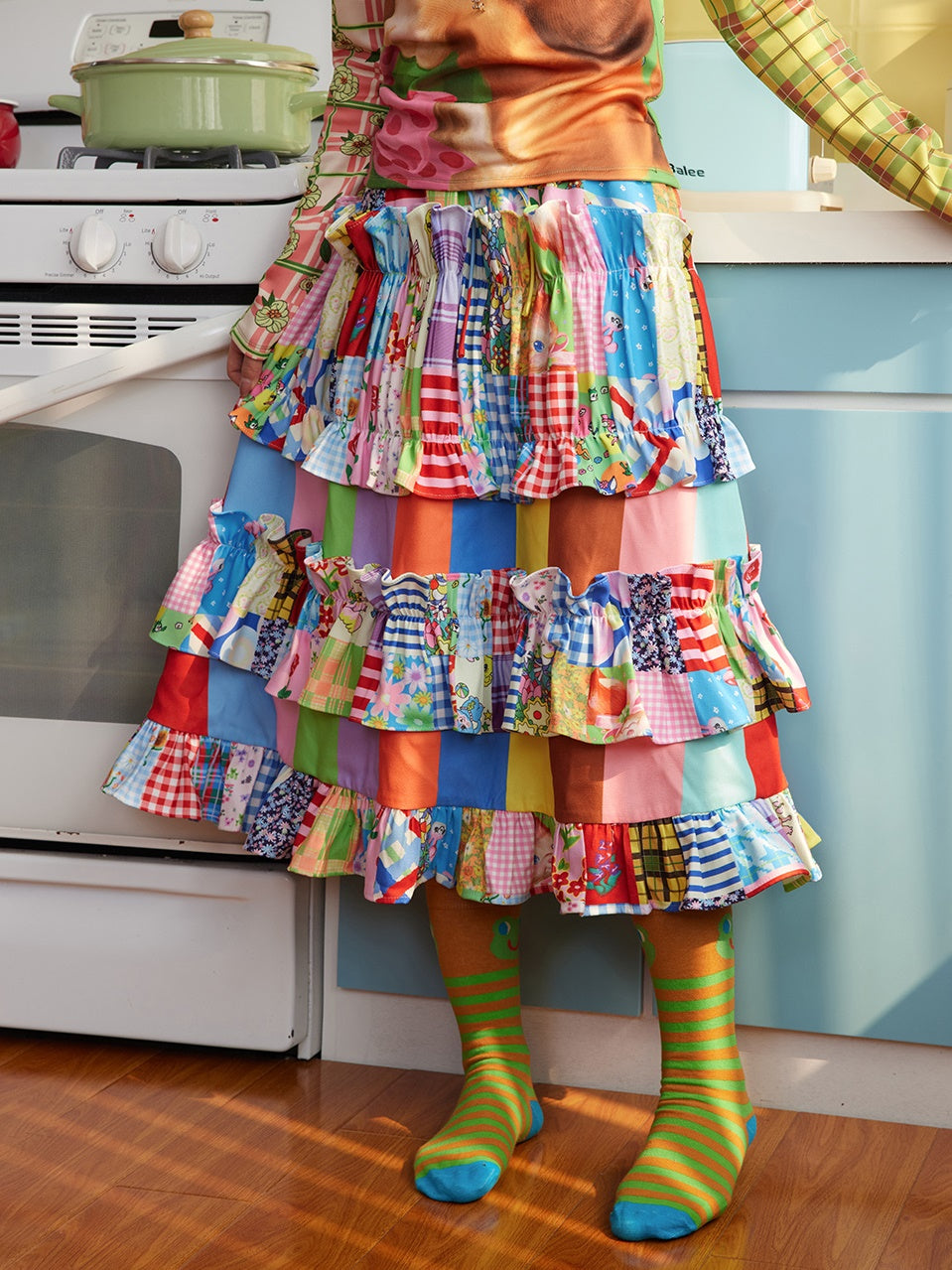 Patchwork Retro Ruffled Skirt