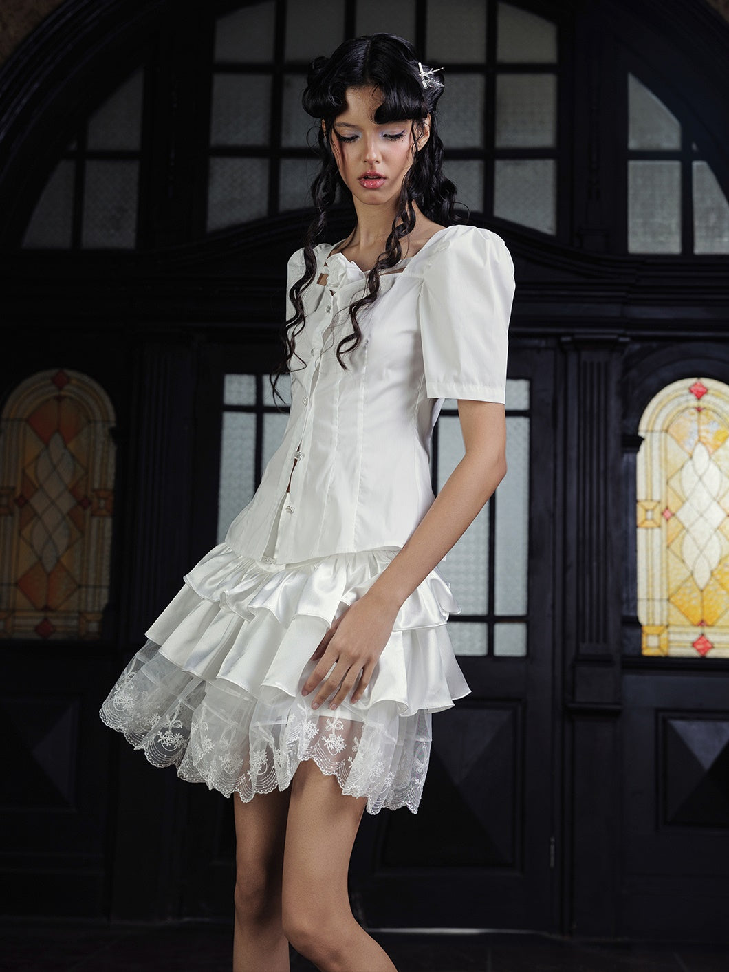 Blume kurzer Puffhemd