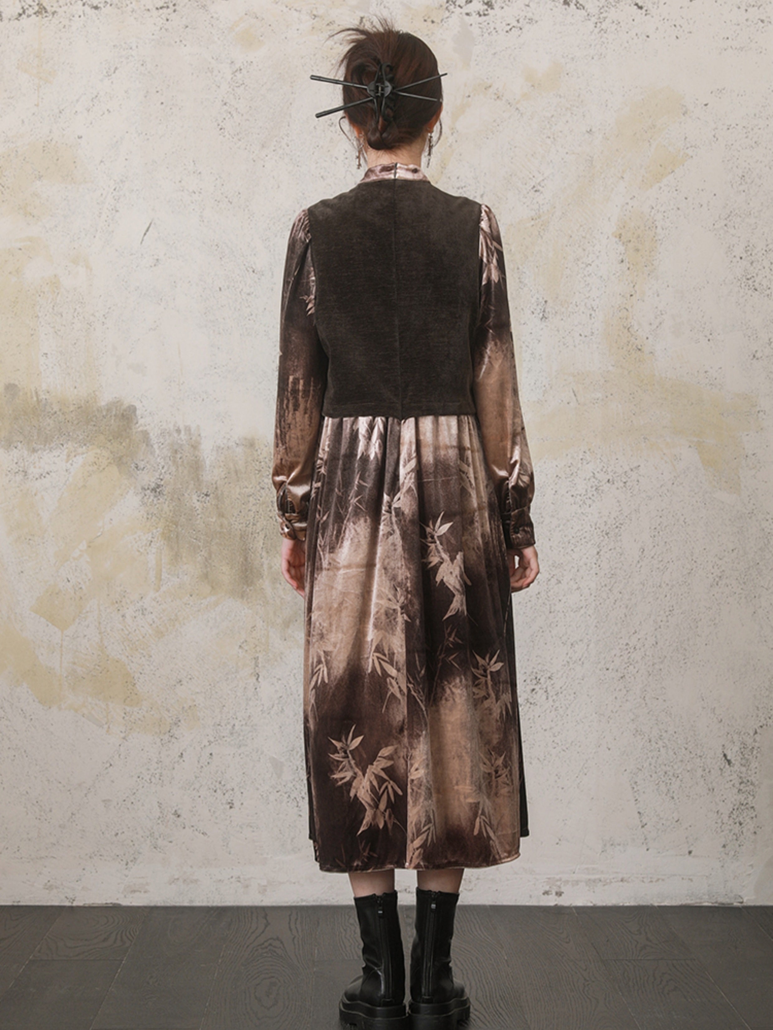 중국 스타일 가짜 트위 넥타이 넥타이 염색 드레스