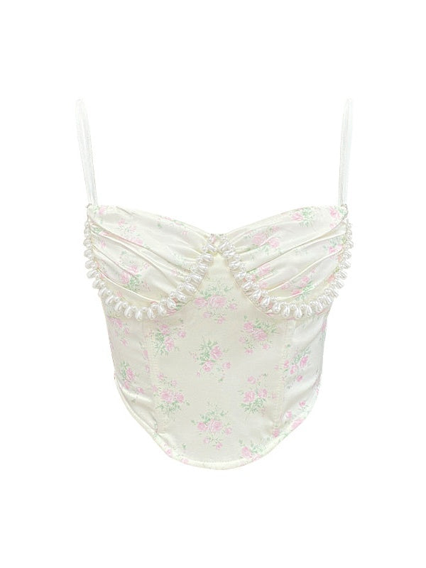 꽃 진주 장식 코르셋 카미솔 및 퍼프 스커트