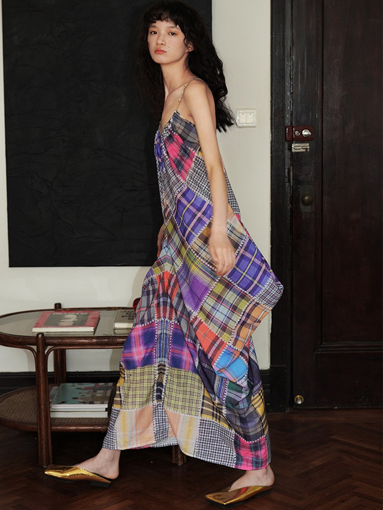 Multi Check Long Slip Dress