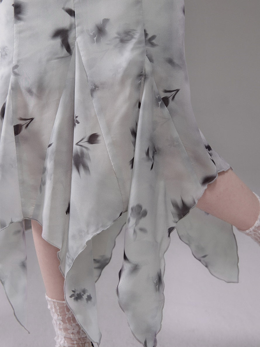 Tulip Mist Ash Ruffled Sleeveless Top & Irregular Hem Skirt Set-up