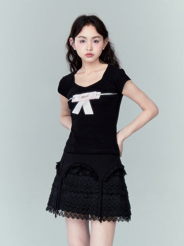 다층 레이스 스커트