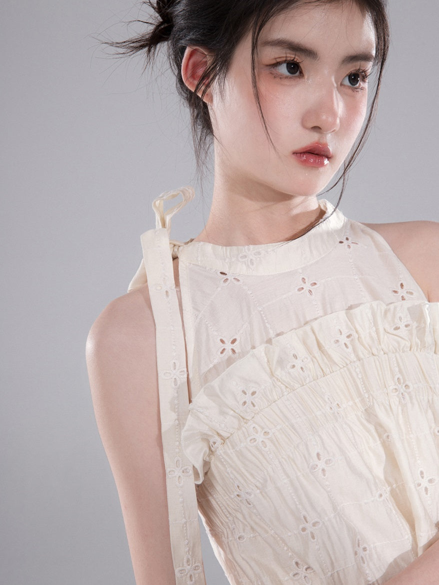 Hollow Cutwork Lace Hanging Neck One-piece