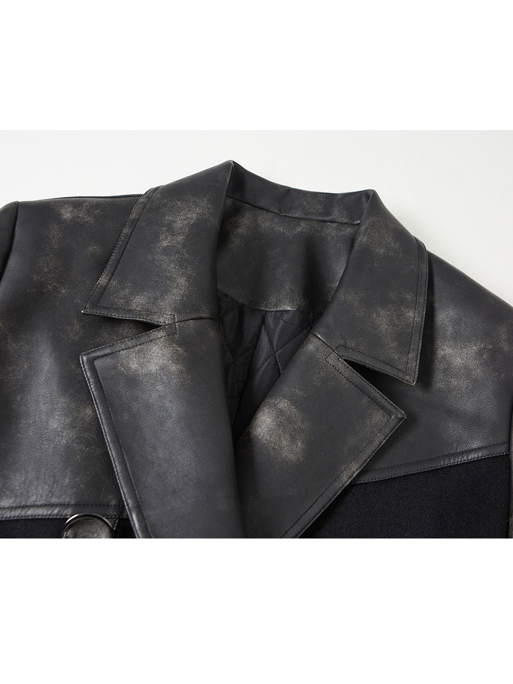 Tie-dye Leather Switching Belted Coat