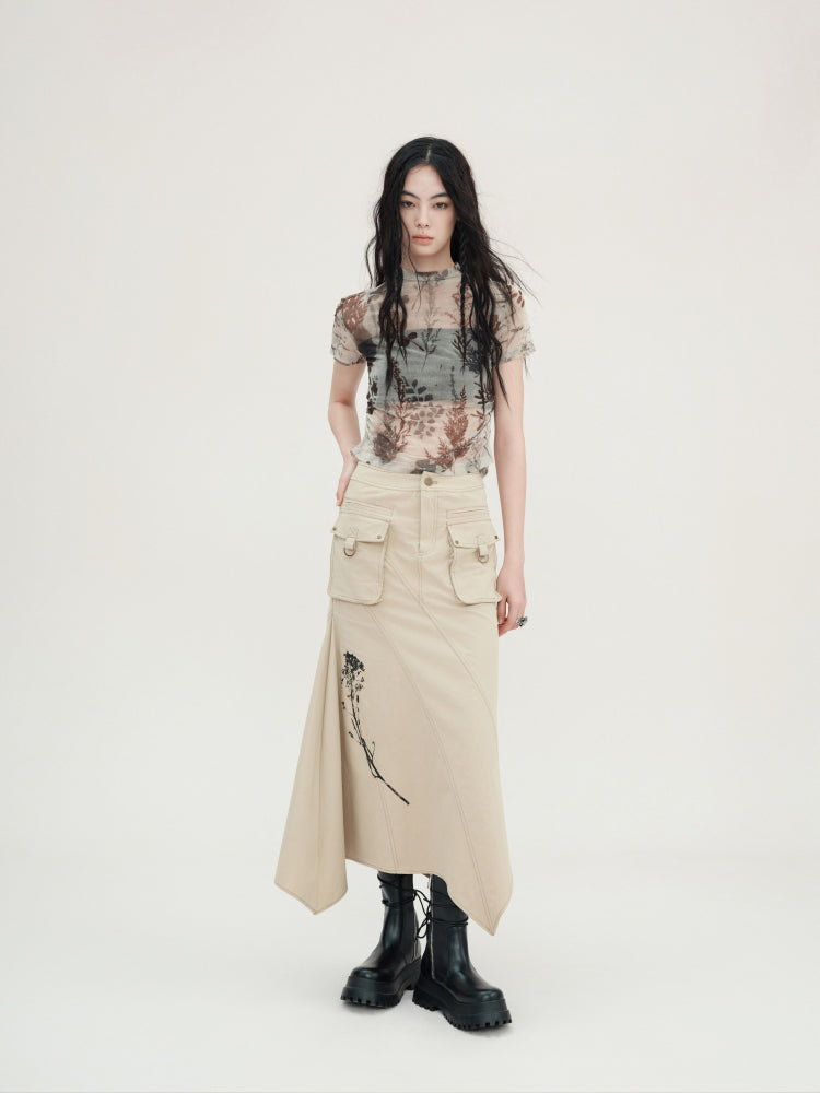 Plant Printing Micro-transparent Mesh T-shirt