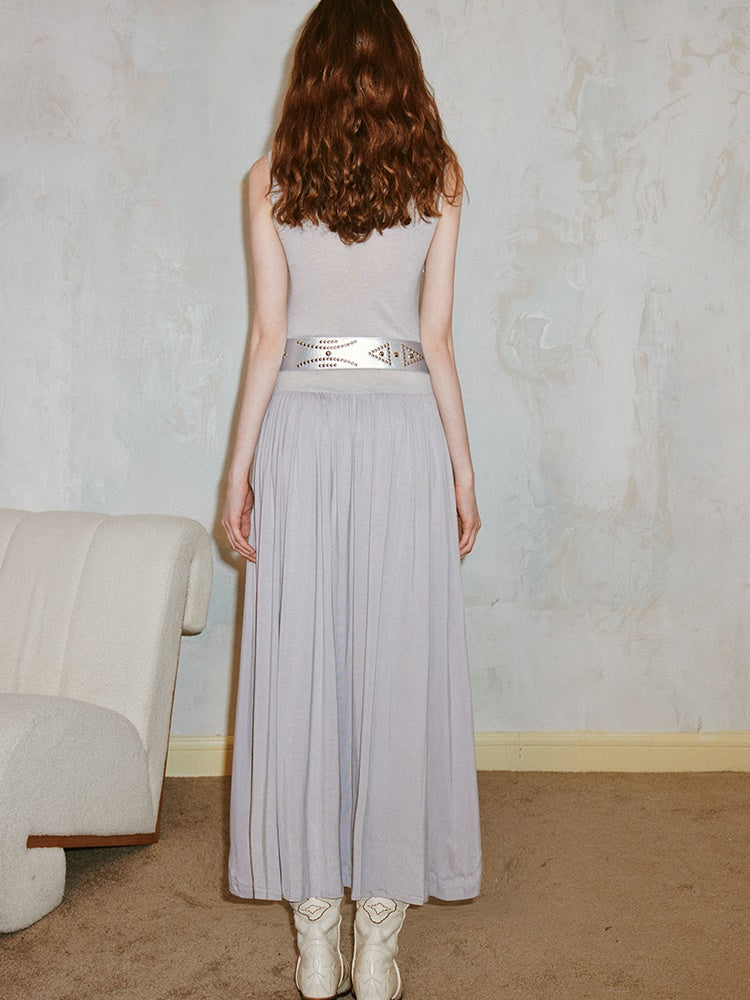 Pleated Draped Sheer Sleeveless Long Dress