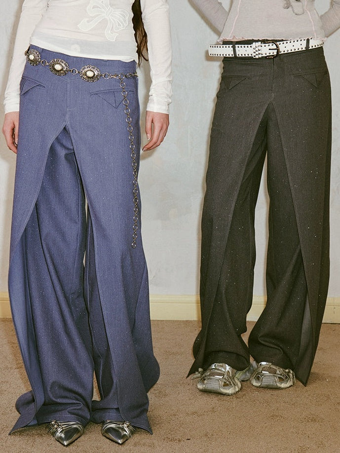 Unregelmäßige, glänzende Bananenhosen mit breitem Bein