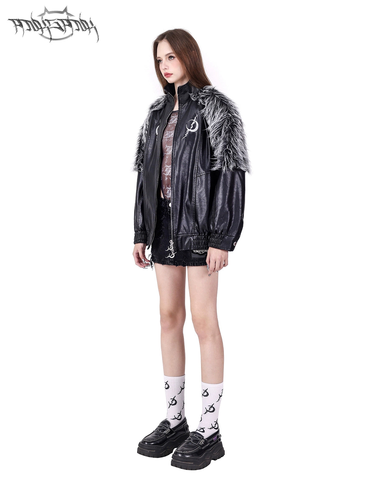 Couture en fourrure à double fermeture éclair en cuir sans sexe