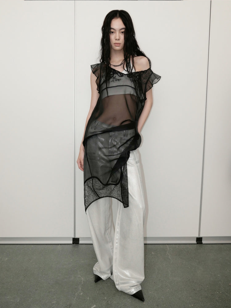 Lace Sequin Embroidery Tulle See-through Dress