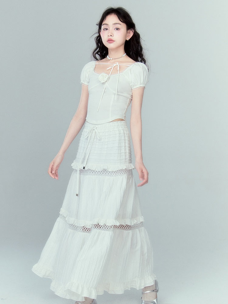 Rose Desire Square Neck Puff Ärmel T-Shirt