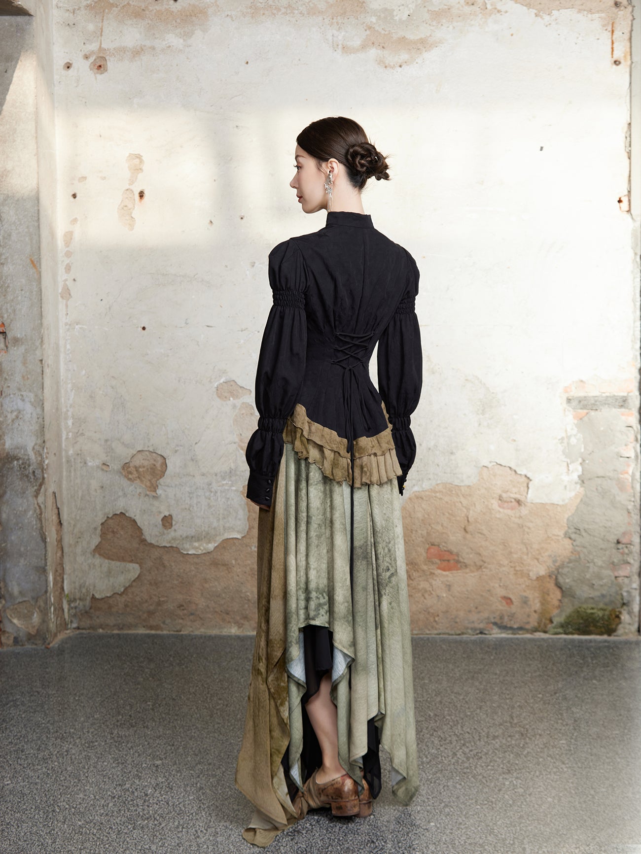 V-Neck Palace 스타일 퍼프 슬리브 상단