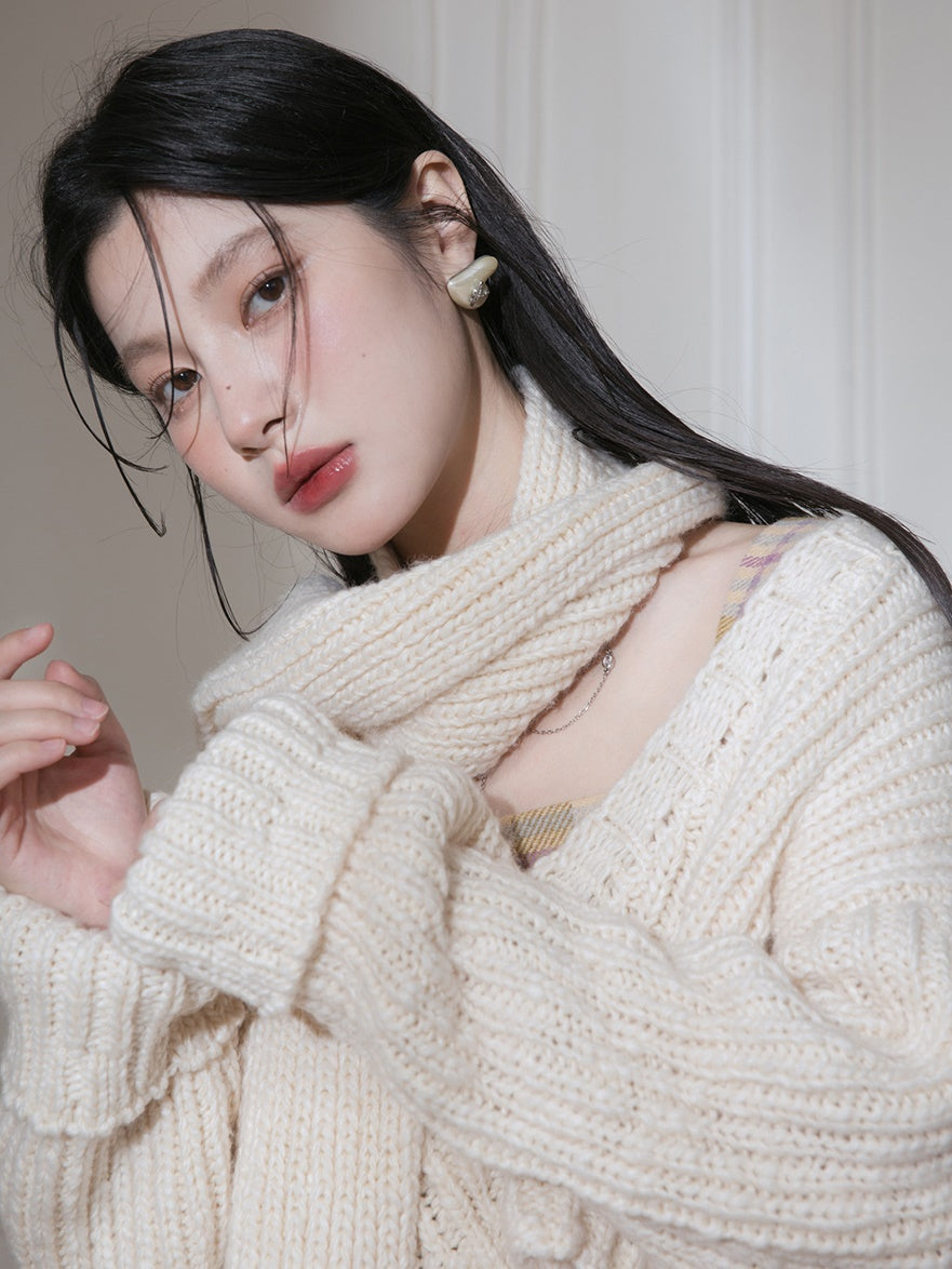 격자 무늬 서스펜더 긴 치마 & V 넥 스웨터