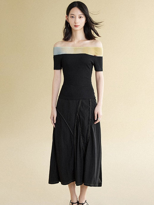 Raw Edge Split Skirt