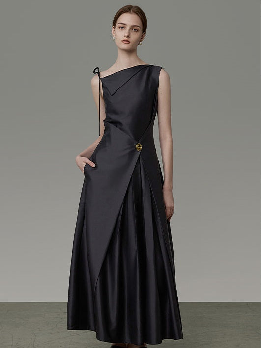 비대칭 디자인 허리 모양 소매 드레스